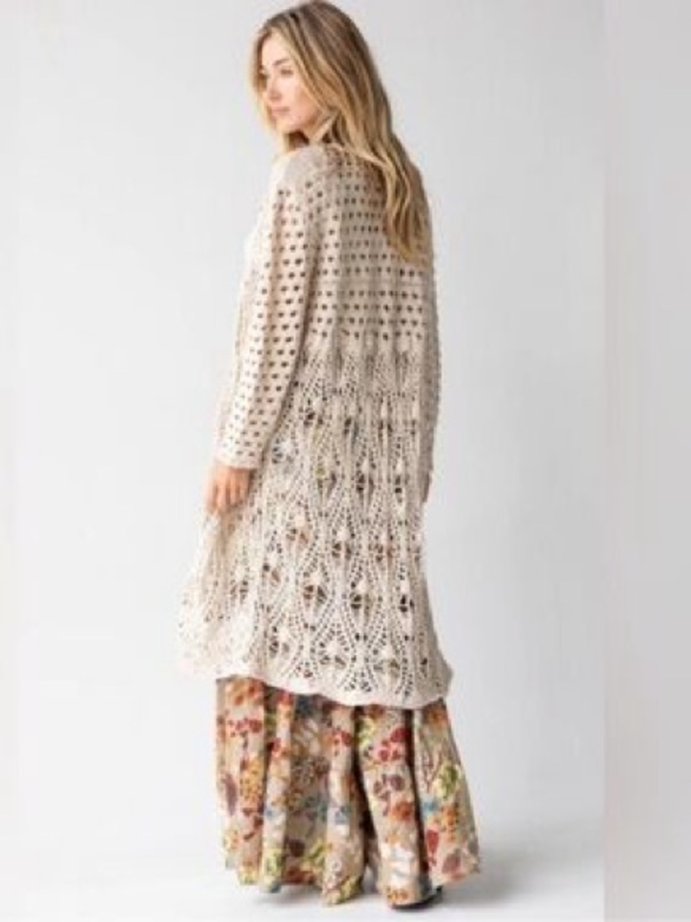 Natural Life Abigail open crochet duster coastal boho S/M